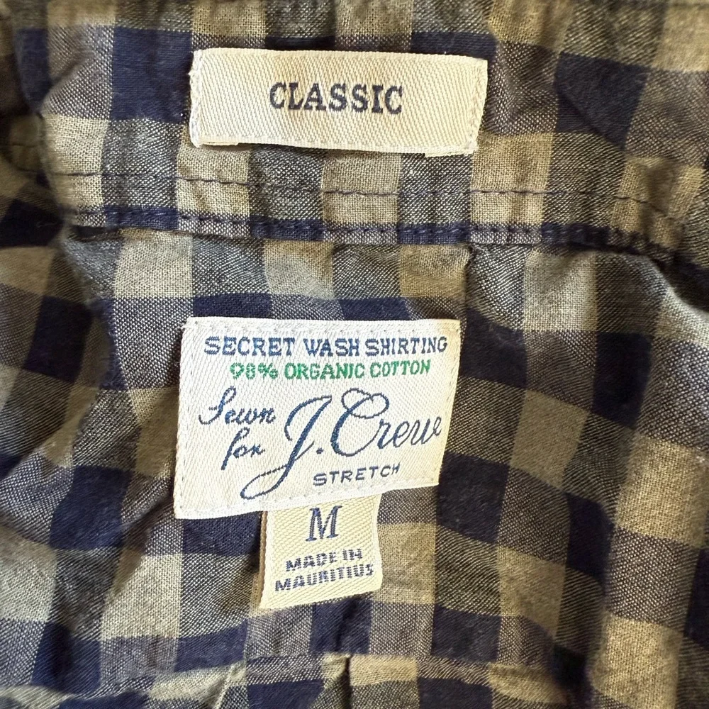 Mens J.Crew Classic Fit Checkered NavyGreen Button Down Sz M Preppy Plaid Ranch